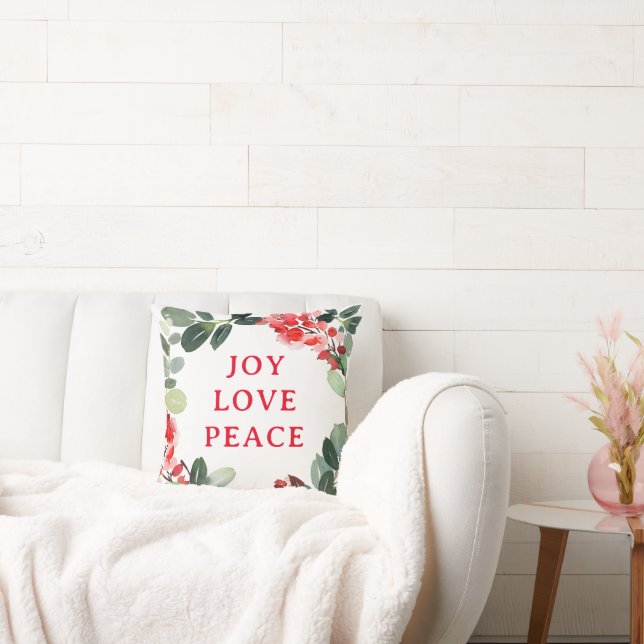 Gold Foil Joy Love Peace Festival Wreath Holiday Cushion (Couch)