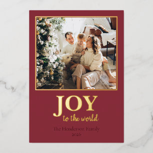 Gold Foil Joy to the World Cranberry Family Photo