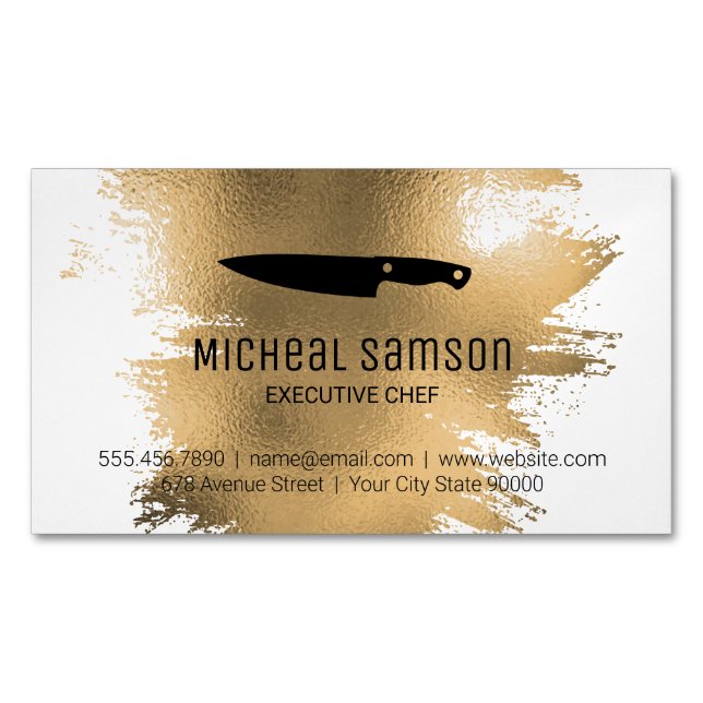 Gold Foil Knife | Chef Culinary Magnetic Business Card (Front)