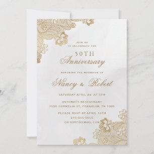 Gold Foil Lace Ornate 50th Wedding Anniversary Invitation