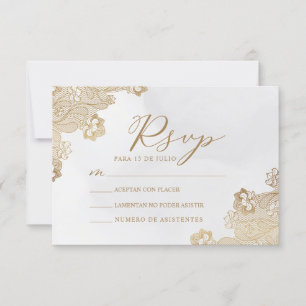 Gold Foil Lace Ornate Nuestra Boda Wedding RSVP Invitation