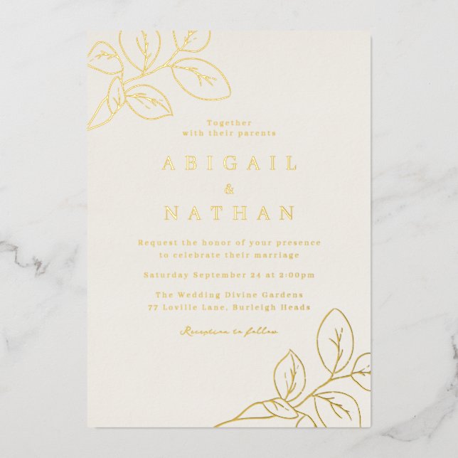 Gold Foil Leaves & Beige Wedding (Front)