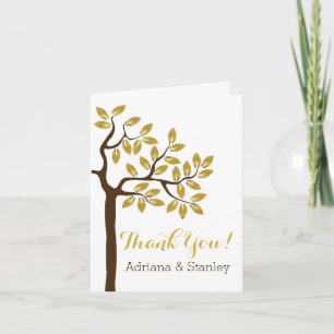 Gold foil leaves modern wedding Thank You Card