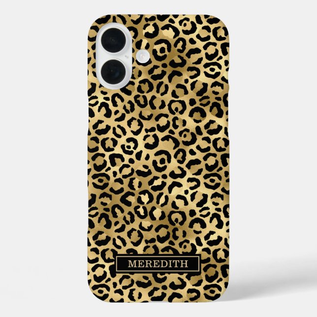 Gold Foil Leopard Print Monogrammed Case-Mate iPhone Case (Back)