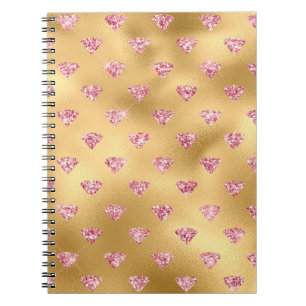 Gold Foil & Light Pink Glam Glitter Diamonds Notebook