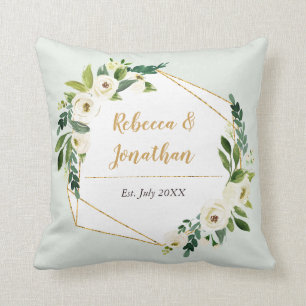 Gold Foil Look Geometric Frame Floral Cushion