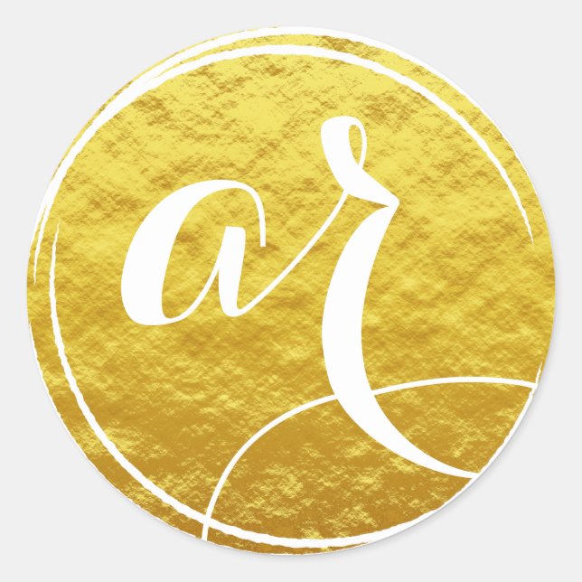 Gold Foil Look Monogram Classic Round Sticker (Front)