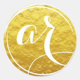 Gold Foil Look Monogram Classic Round Sticker