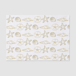Gold Foil Look Sea Shells Chic Beach Elegant White Tissue Paper
