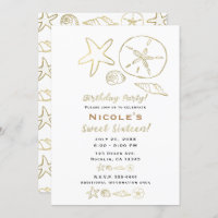 Gold Foil Look Sea Shells Chic Beach Sweet 16