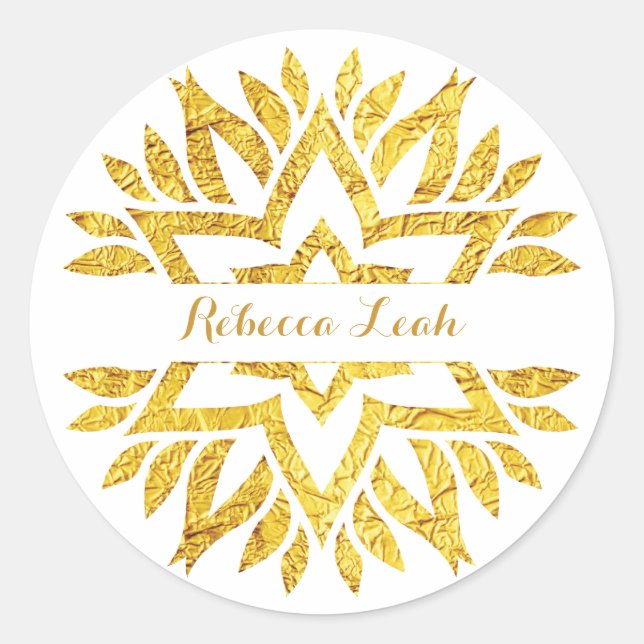Gold Foil Look Star Mandala Bat Mitzvah Classic Round Sticker (Front)