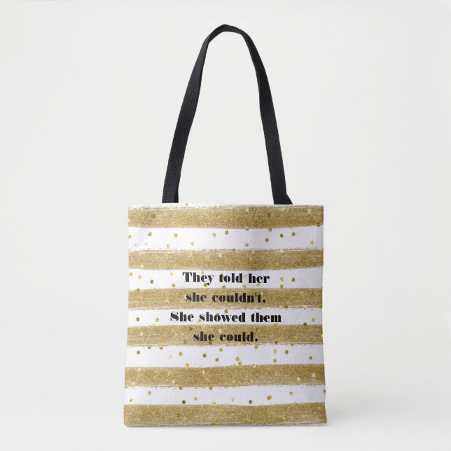 Gold Foil LOOK, White, Stripes, Confetti Tote Bag (Front)