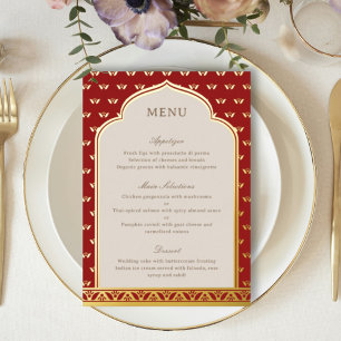 Gold Foil Lotus Flower Indian Wedding Menu Card