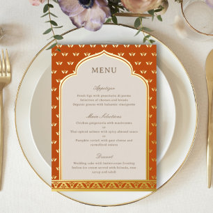 Gold Foil Lotus Flower Indian Wedding Menu Card