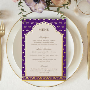 Gold Foil Lotus Flower Indian Wedding Menu Card