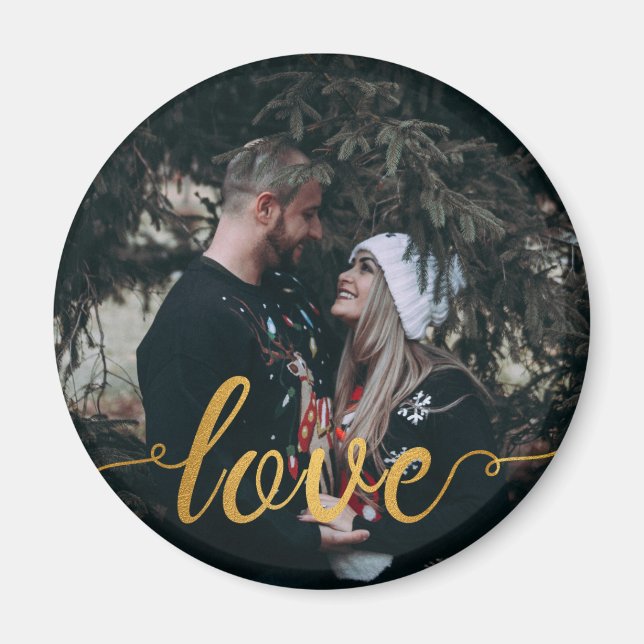 Gold Foil Love Calligraphy Custom Photo Magnet (Front)