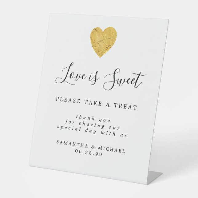 Gold Foil Love is Sweet Wedding Dessert Bar Pedestal Sign (Front)