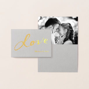 Gold Foil Love Photo Thank you Card on Grey