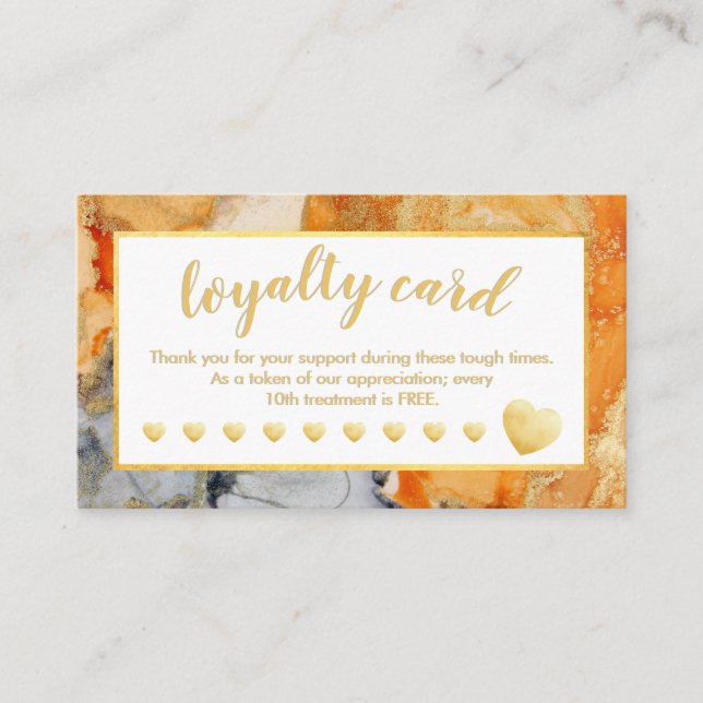 Gold Foil Loyalty Card Orange Grey Abstract (Front)