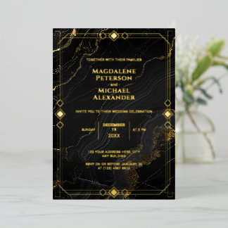 Gold Foil Luxury Black Marble Art Deco Wedding