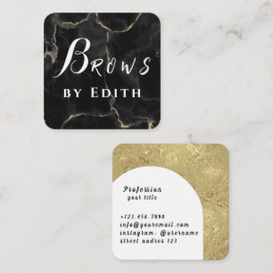 Gold Foil Luxury Glitter Marble Brows Square Business Card