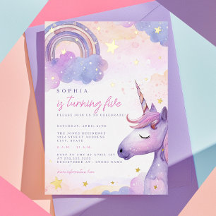 Gold Foil Magical Purple Unicorn Girls Birthday
