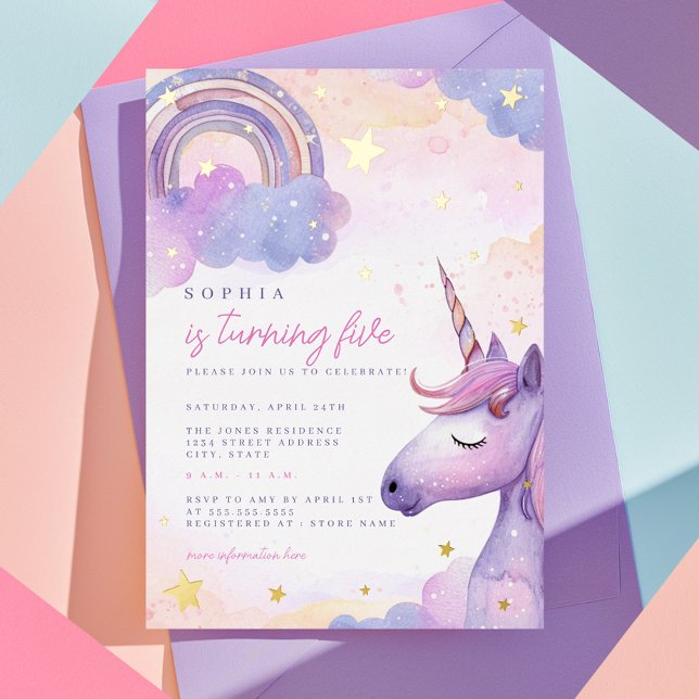 Gold Foil Magical Purple Unicorn Girls Birthday (Creator Uploaded)