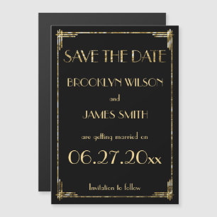 Gold Foil Magnetic Art Deco Wedding Save The Date Invitation
