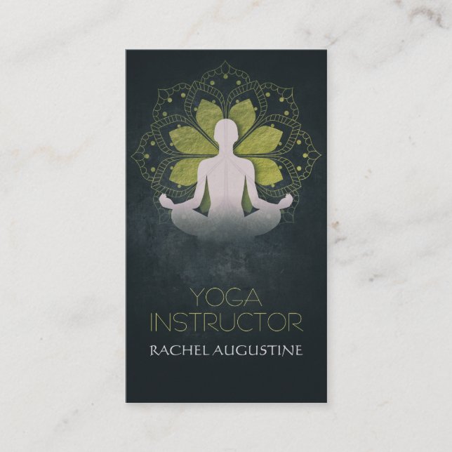 Gold Foil Mandala Floral & Yoga Meditation Pose Om Business Card (Front)