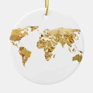 Gold Foil Map Ceramic Tree Decoration