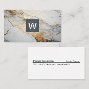 Gold Foil Marble Monogram Classic Business Card