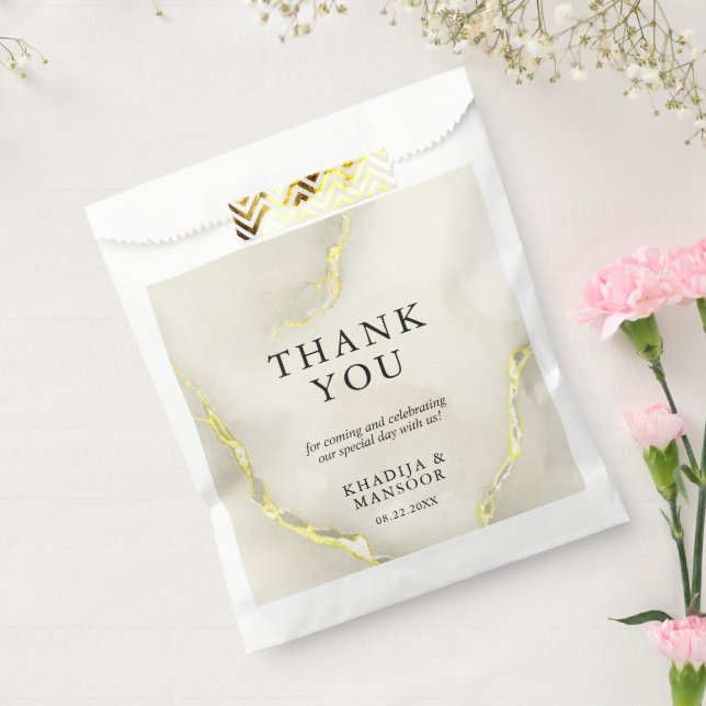 Gold Foil Marble Texture Wedding Thank You Favour Bags (Sealed)