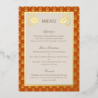Gold Foil Marigold Flower Wedding Menu Card