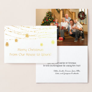 Gold Foil Mason Jar String Lights Photo Christmas Card