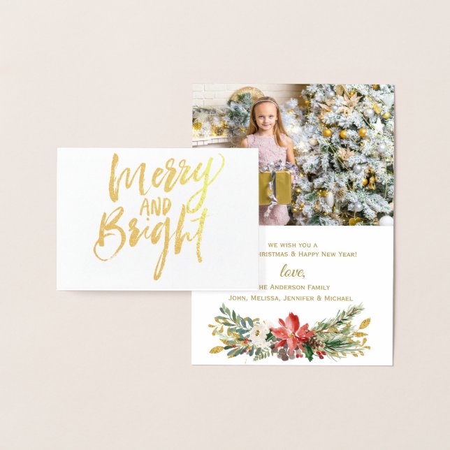 Gold Foil Merry & Bright Holiday Christmas Photo Card (Display)