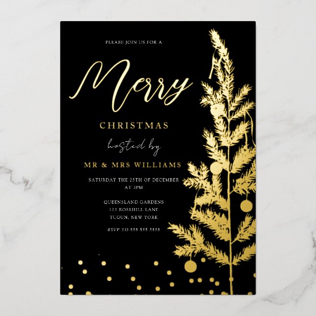 Gold Foil Merry Christmas Party Tree Golden (Front)