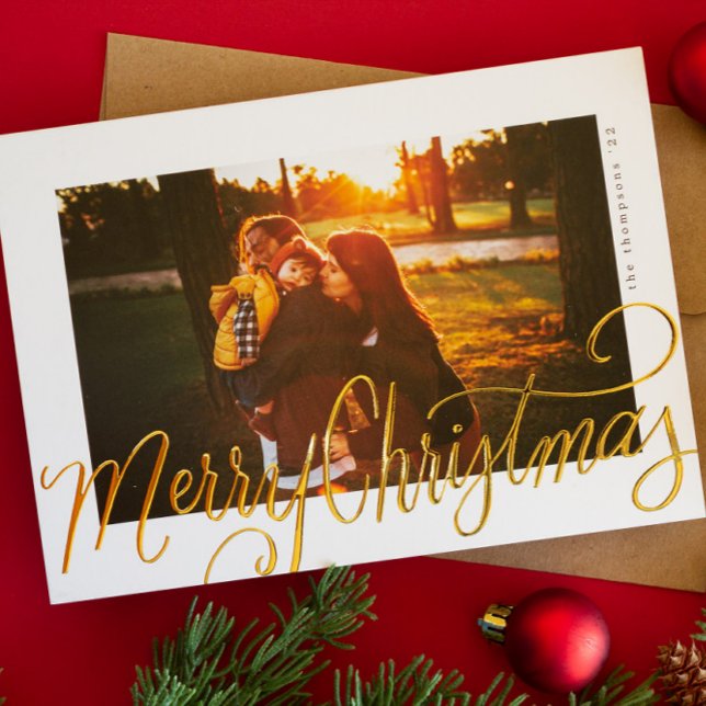 Gold Foil Merry Christmas Script Lettering Photo (Creator Uploaded)