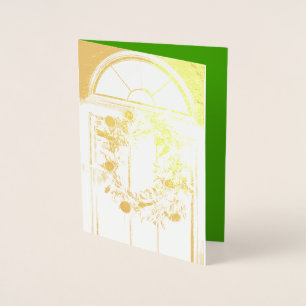 Gold Foil Merry Christmas Wreath greeting card