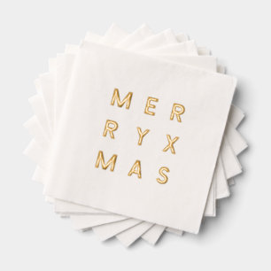 Gold Foil Merry Xmas Cocktail Napkins