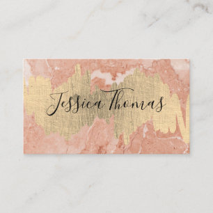 Gold Foil Metallic Scribble Orange Marble Business Card