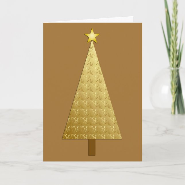 Gold foil modern Christmas tree Holiday Card (Front)