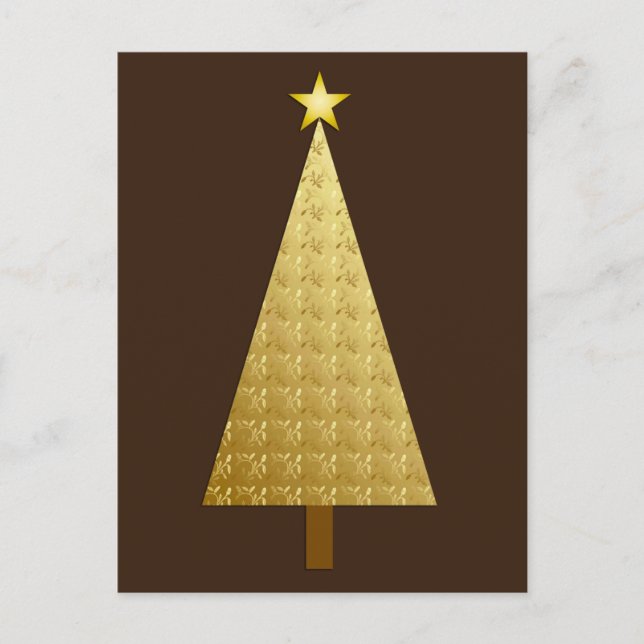 Gold foil modern Christmas tree Holiday Postcard (Front)