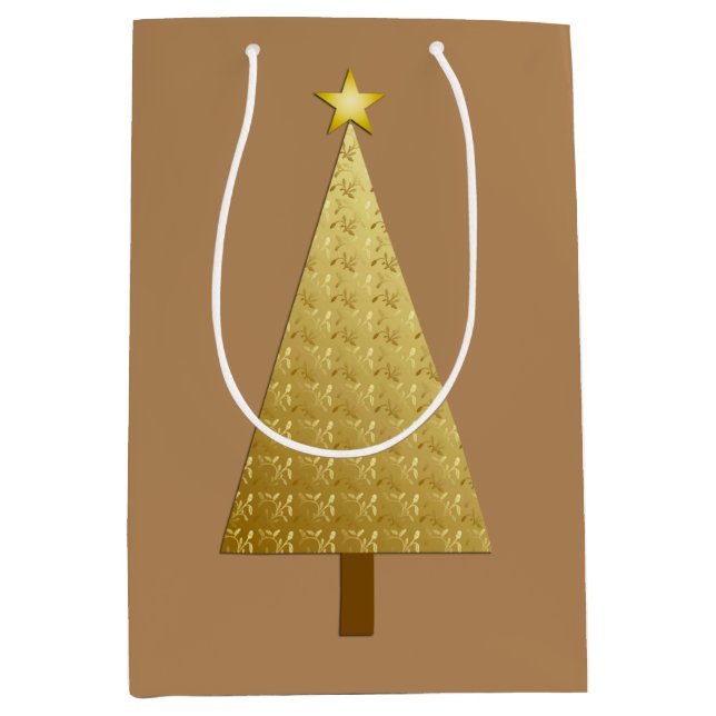 Gold foil modern Christmas tree Medium Gift Bag (Front)