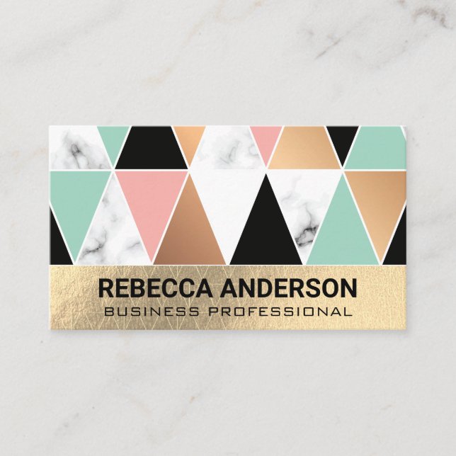 Gold Foil | Modern Geometric Pattern Marble Business Card (Front)
