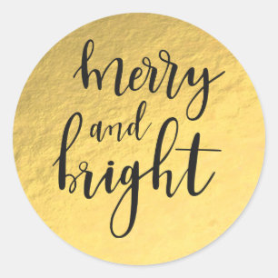 Gold Foil Modern Glam Glamour MERRY & BRIGHT Favou Classic Round Sticker
