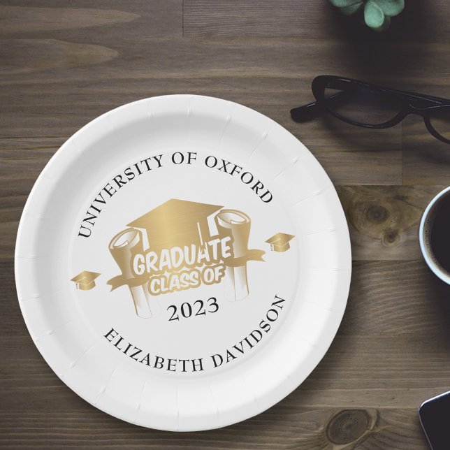 Gold foil modern graduation paper plate (Creator Uploaded)