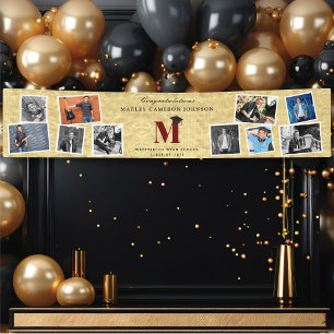 Gold Foil Monogram 10 Multi Photo Graduation Party Banner