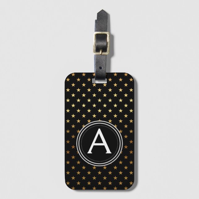 Gold Foil Monogram and Stars Luggage Bag Tag (Front Vertical)