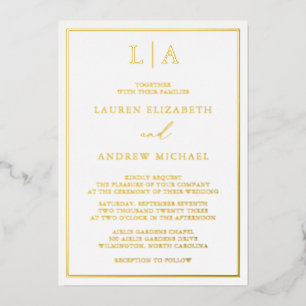 Gold Foil Monogram Border Minimalist Wedding