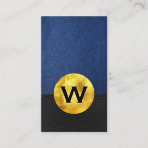 Gold Foil Monogram   Leather Colour Block Business Card